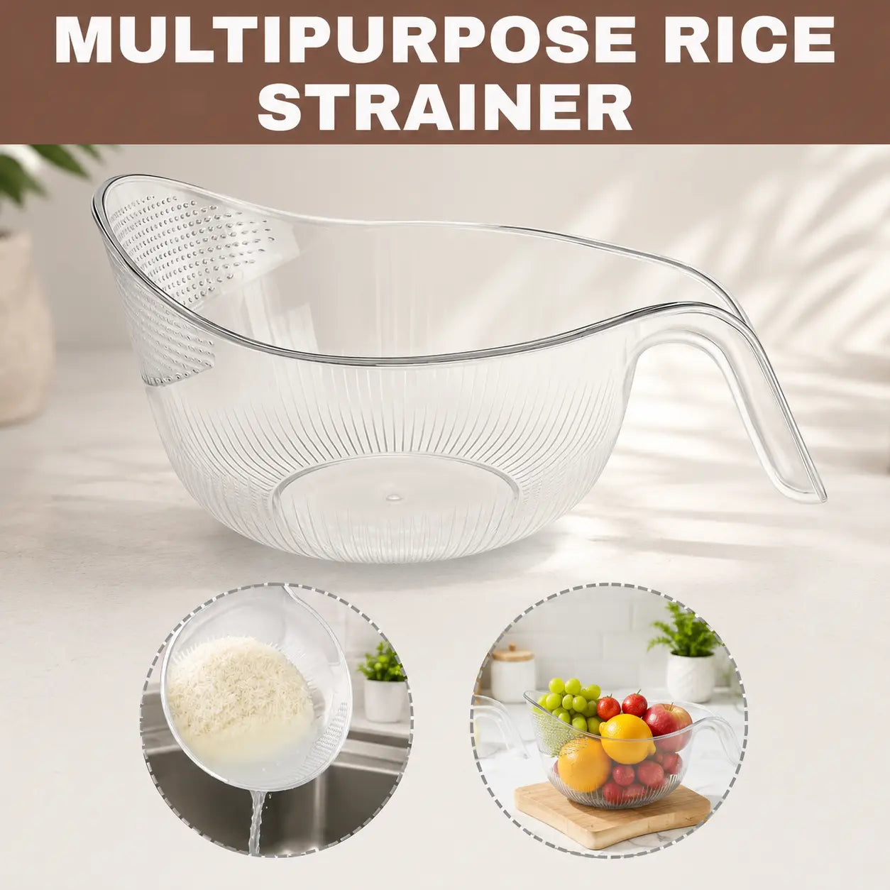 BPA-Free Rice Strainer with Easy-Grip Handle