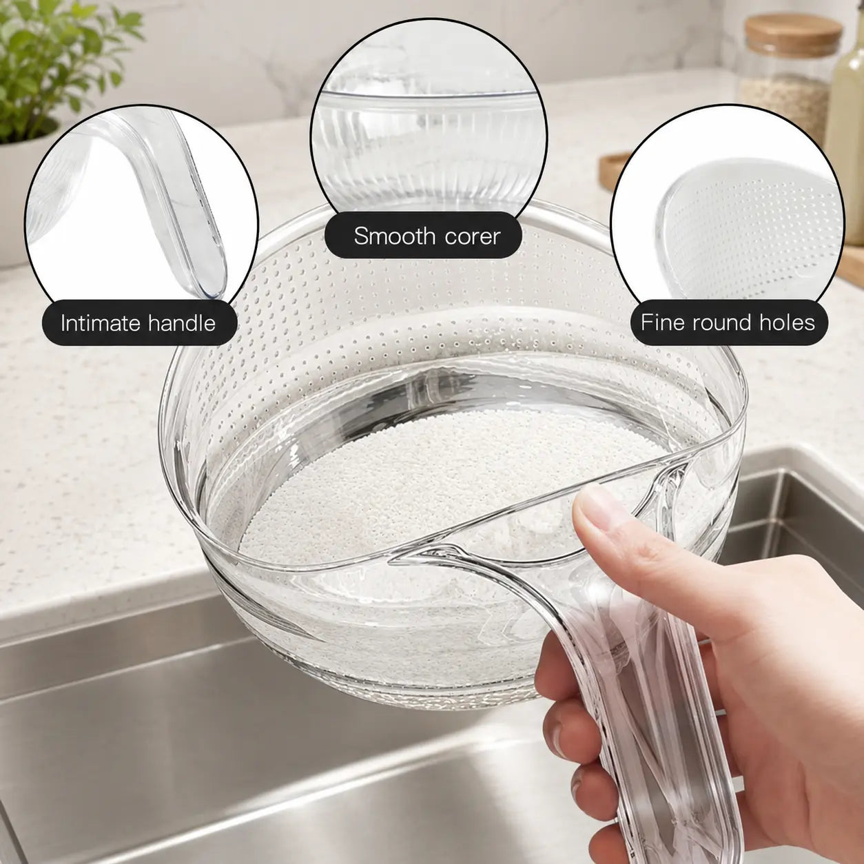 BPA-Free Rice Strainer with Easy-Grip Handle